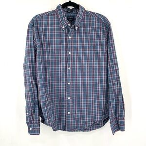 J.CREW Flex Washed Plaid Button Down XL Slim Untucked Tartan Blue Multicolor Men